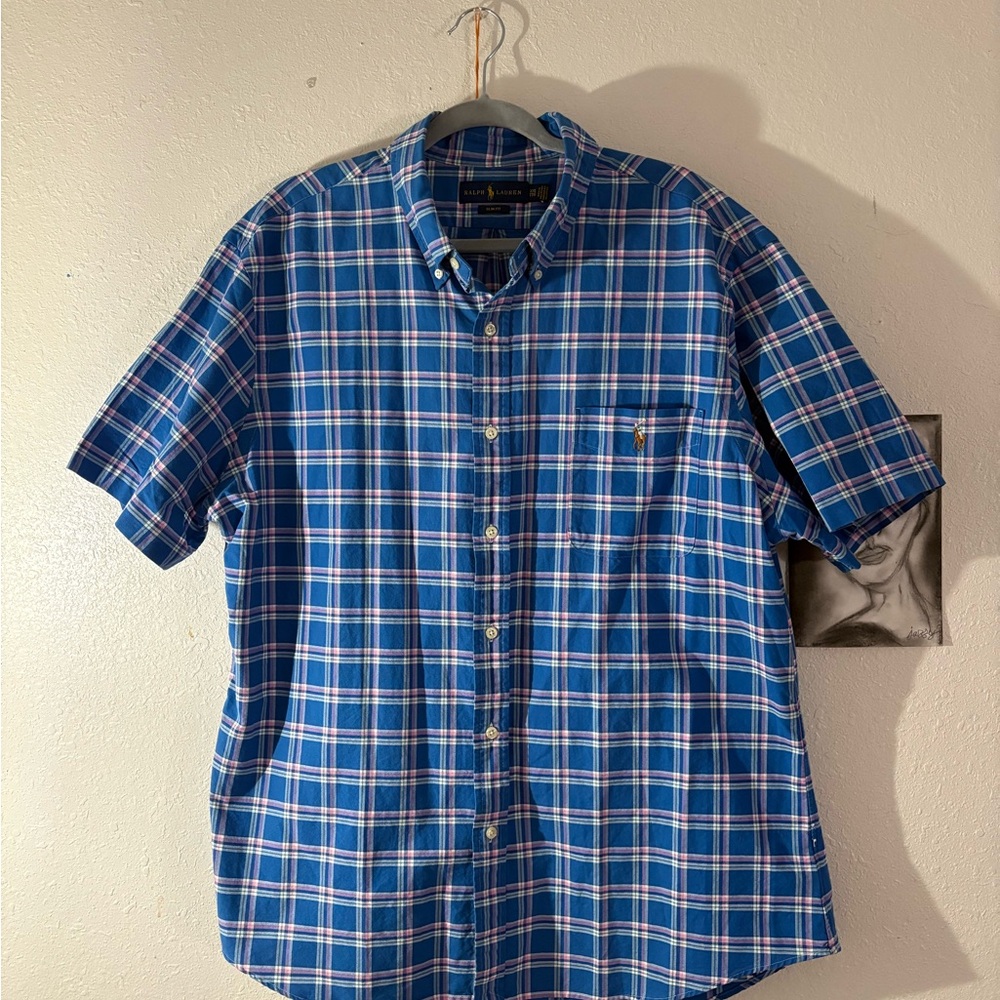 Ralph Lauren Blue and White Plaid Men's Shirt